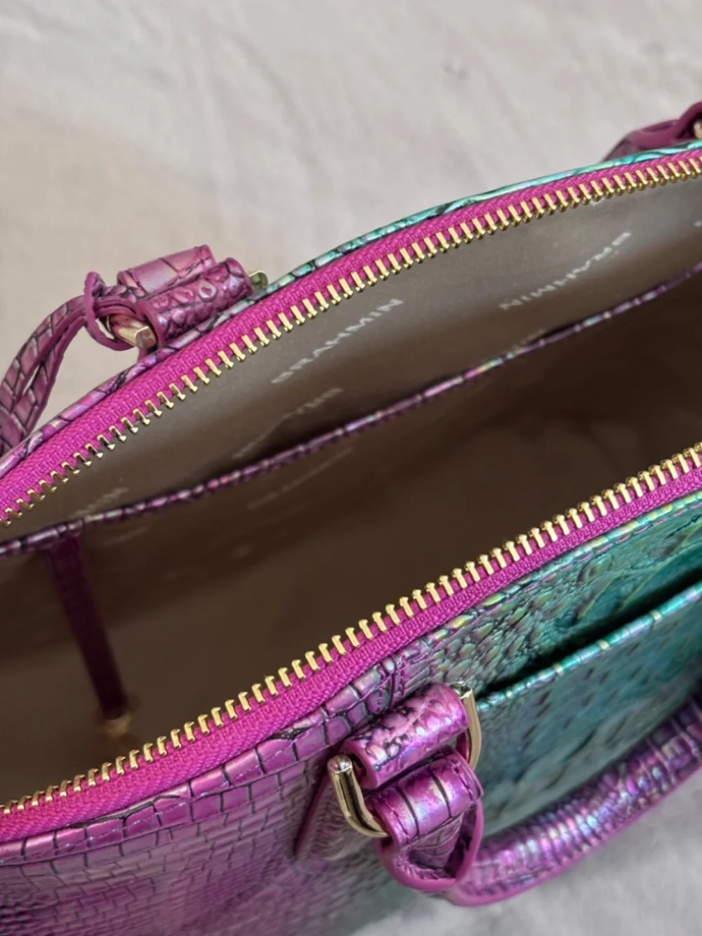 BRAHMIN Large Duxbury Hyacinth Ombre Mini Melbourne Leather Satchel Bag Purse - Picture 8 of 16